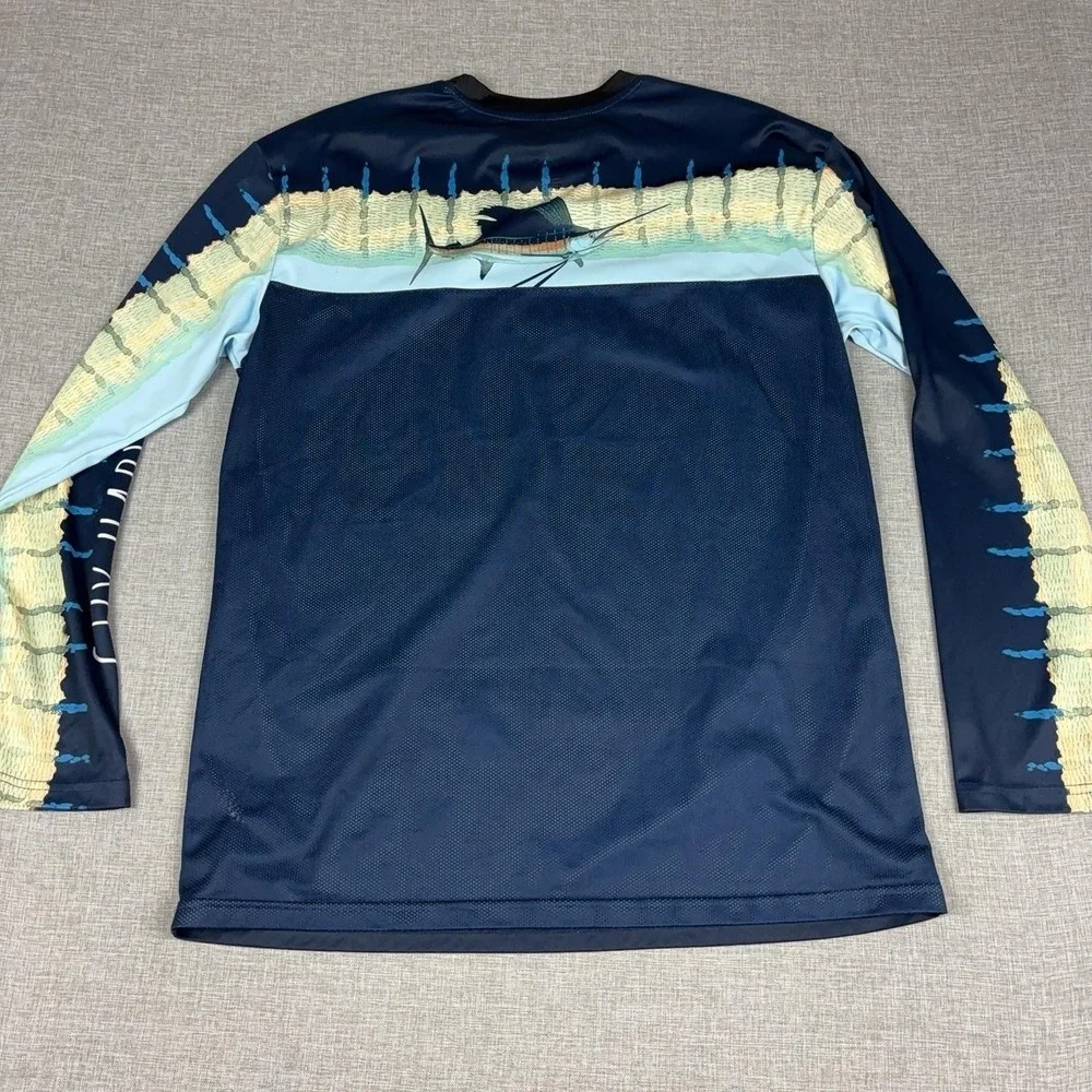 Guy Harvey Shirt Mens XL Blue Long Sleeve Mesh Performance Fishing Sun Marlin